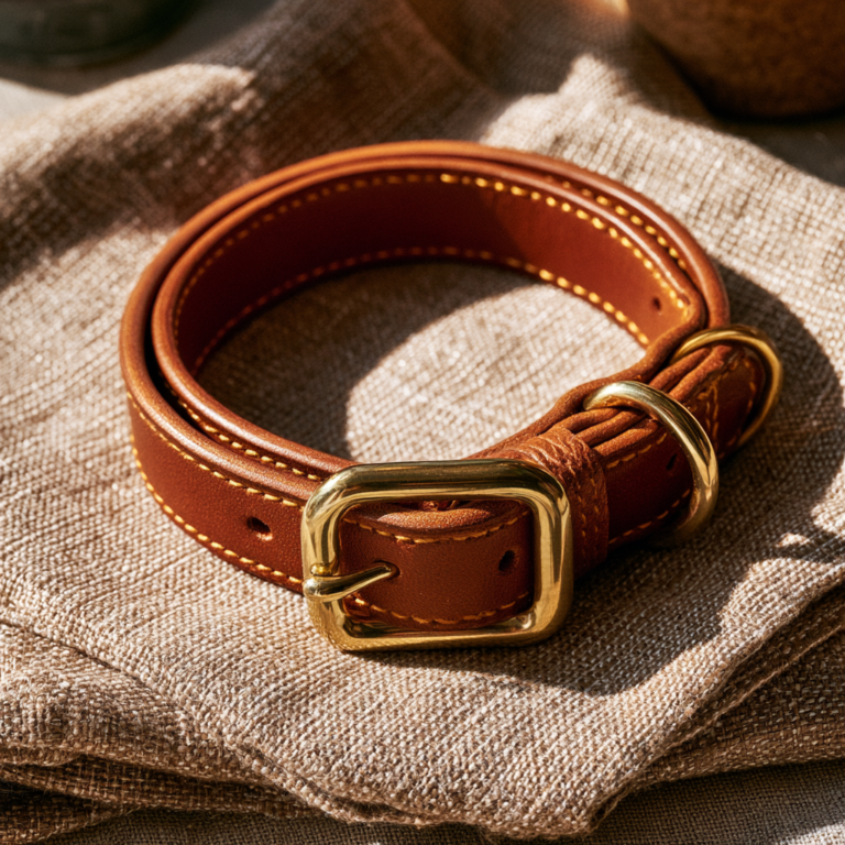 Collier pour Chien en Cuir Artisanal Noir Brillant