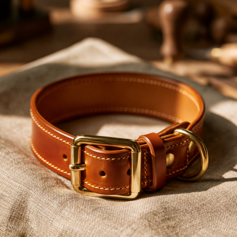 Collier pour Chien en Cuir Artisanal Noir Prestige