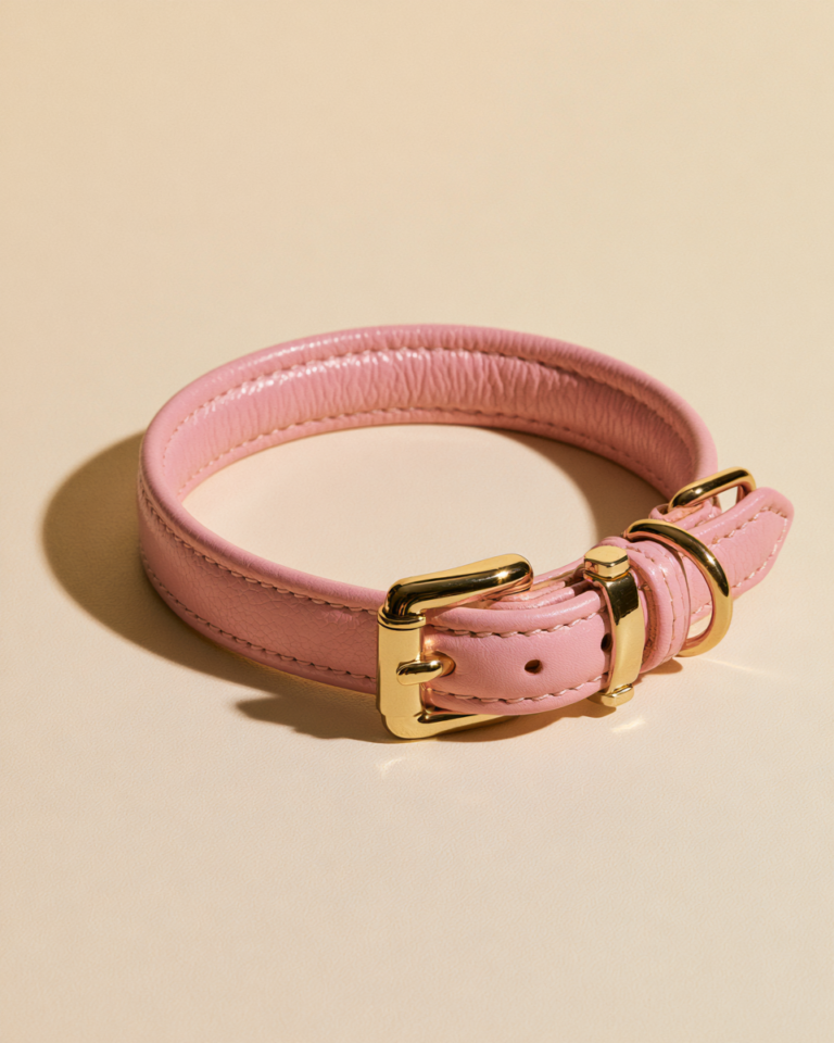 Collier Cuir Rose Luxe pour Chien – Style Intemporel