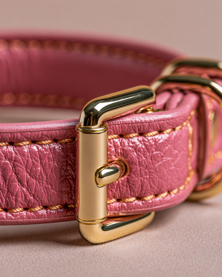 Collier Cuir Rose pour Chien – Détails & Couture Premium