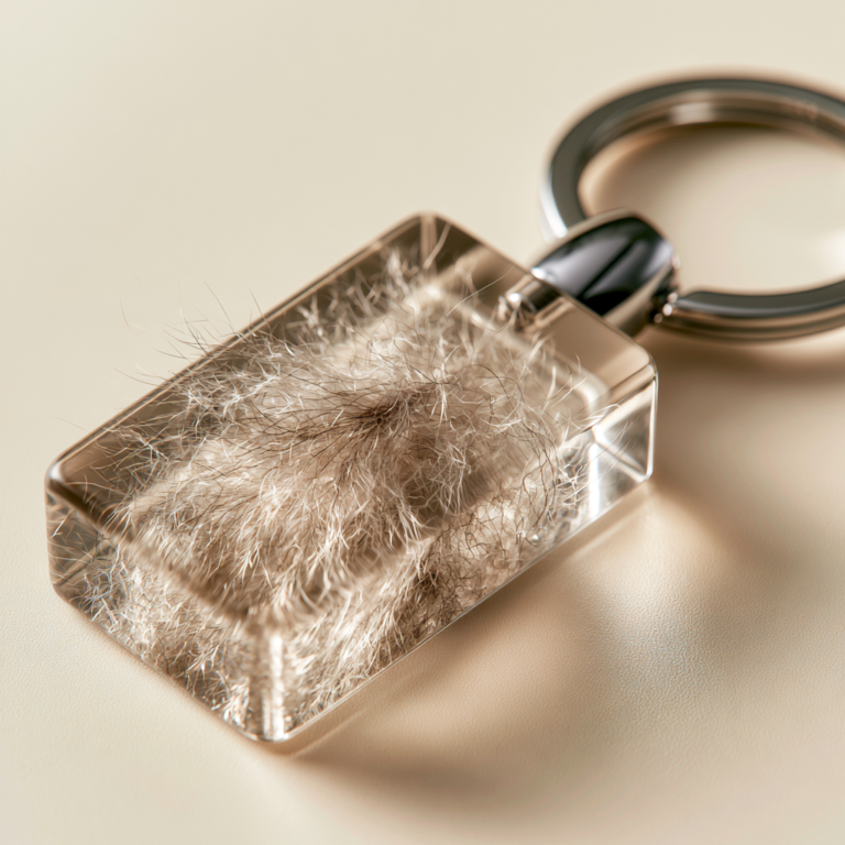 Porte Clé Poil de Chien – Écrin Transparent