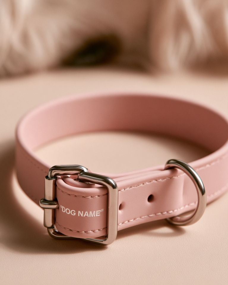 Collier Biothane Personnalisé – Rose Poudré