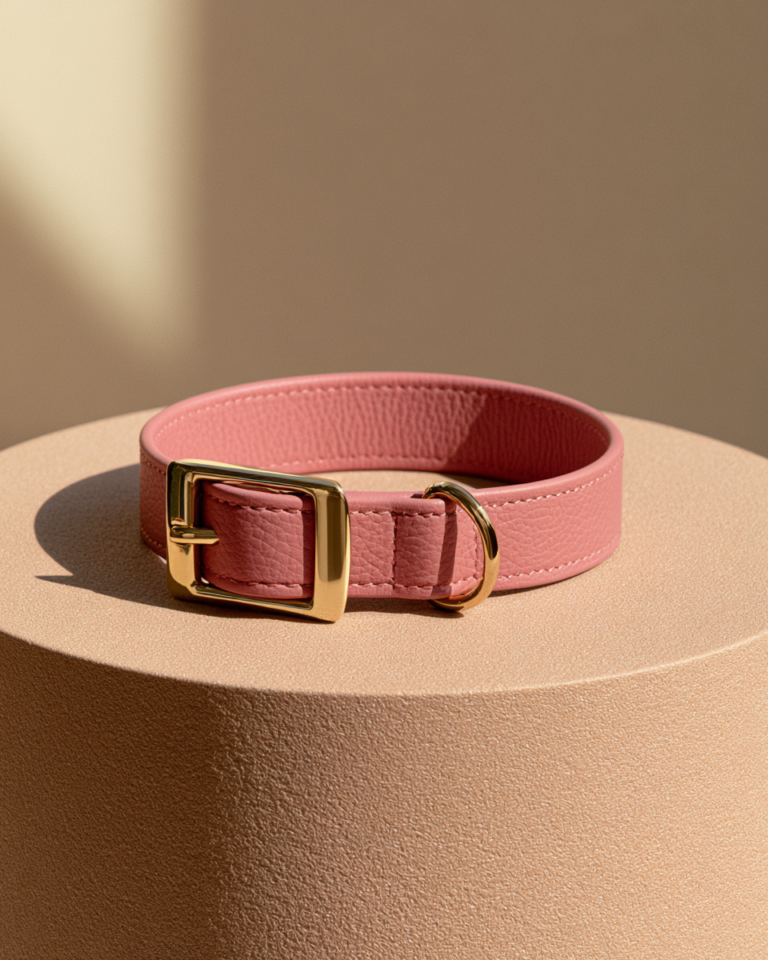 Collier Chien Cuir Rose Élégance Dorée