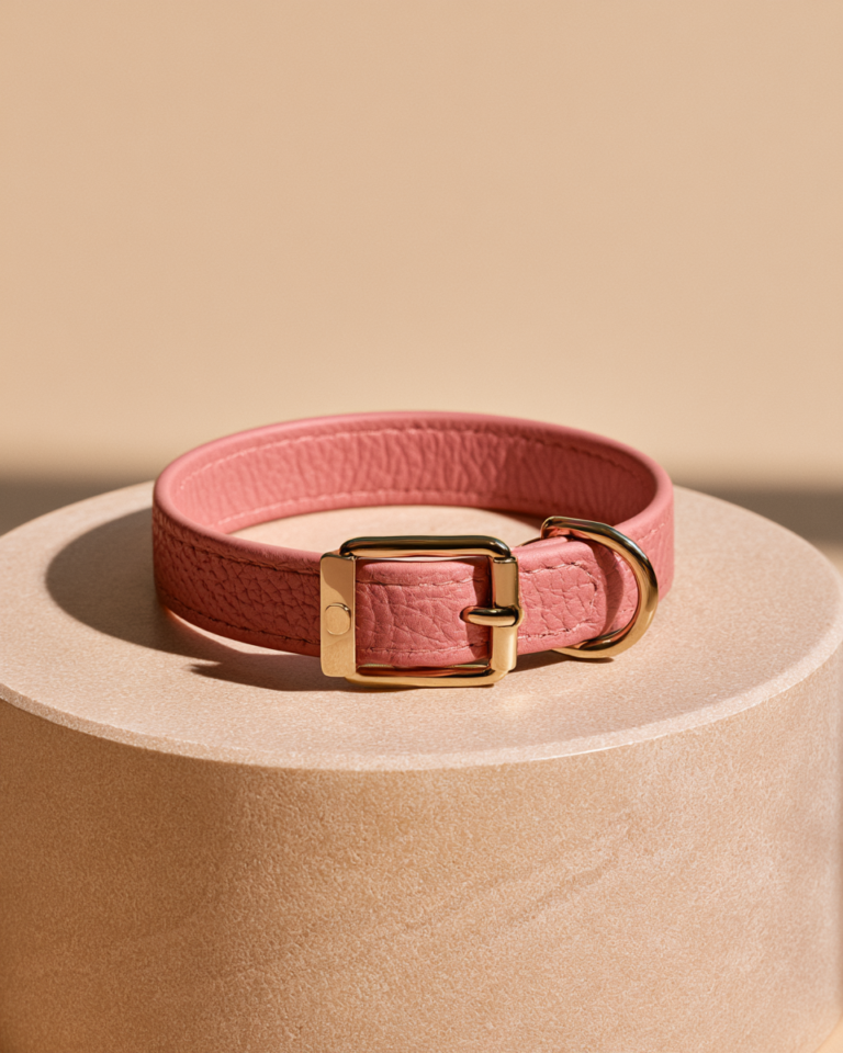 Collier Chien Cuir Rose Classique Doré