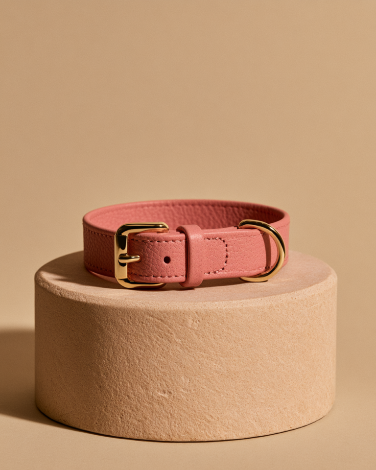 Collier Chien Cuir Rose Signature