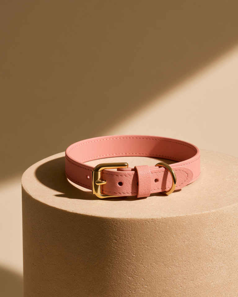 Collier Chien Cuir Rose Chic