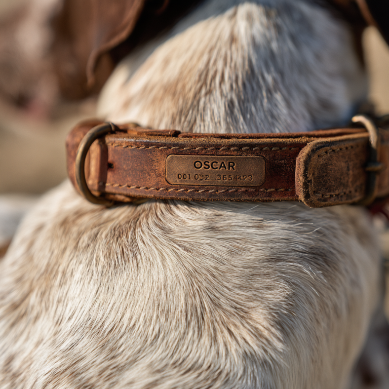 Collier Chien Rose Cuir Artisan