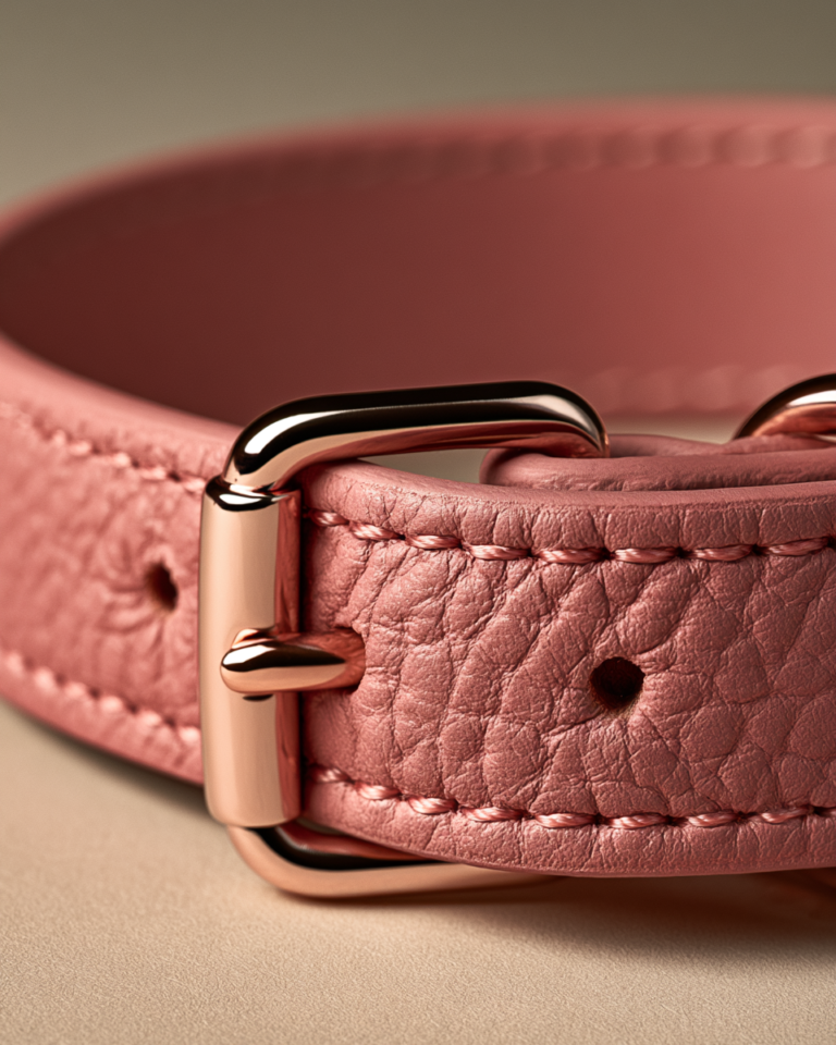Collier Chien Rose Cuir Artisan