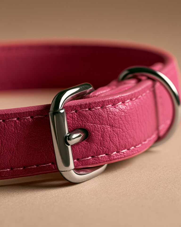 Collier Chien Rose Cuir Fuchsia
