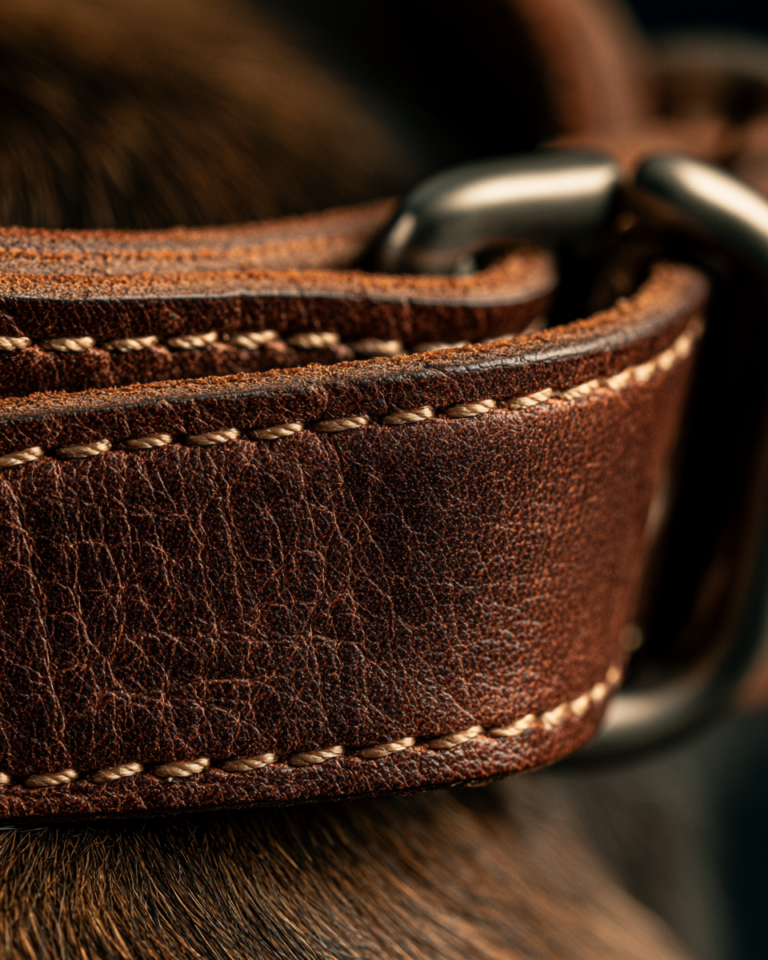 Collier Gros Chien Cuir – Vintage Brun