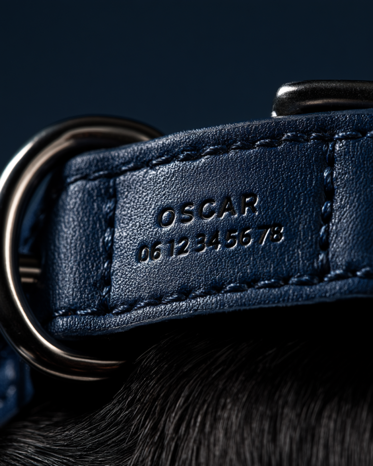 Collier pour chien avec numéro de téléphone – Bleu Nuit