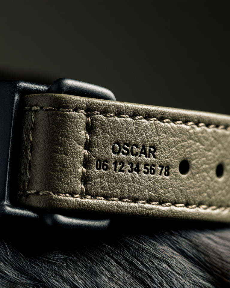 Collier pour chien avec numéro de téléphone – Sable