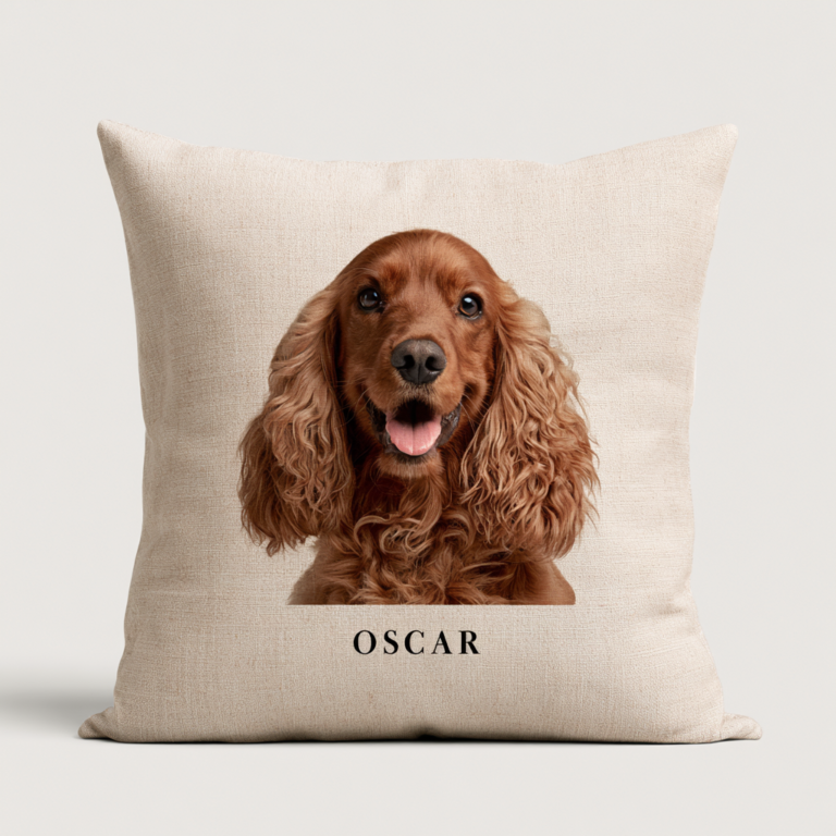 Coussin chien personnalisé avec portrait et nom